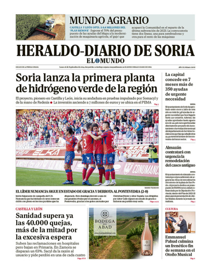 Portada de Heraldo-Diario de Soria de 16 de septiembre de 2024.