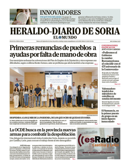 Portada de Heraldo Diario de Soria del 17 de septiembre de 2024.