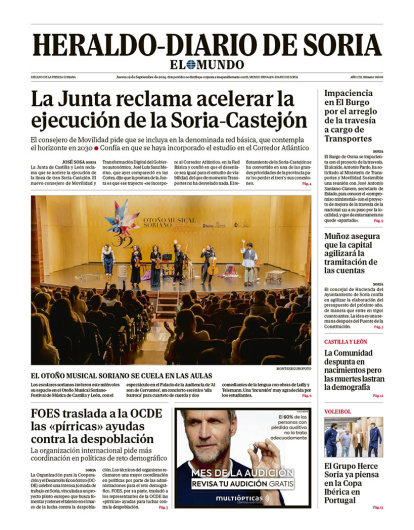 Portada de Heraldo Diario de Soria del 19 de septiembre de 2024