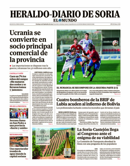 Portada de Heraldo Diario de Soria del 22 de septiembre de 2024