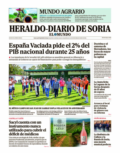 Portada de Heraldo Diario de Soria del 23 de septiembre de 2024