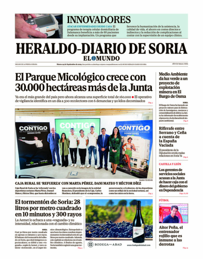 Portada de Heraldo Diario de Soria del 24 de septiembre de 2024.