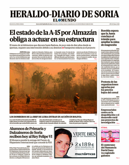 Portada de Heraldo Diario de Soria del 26 de septiembre de 2024.