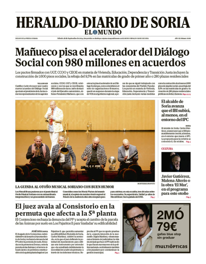 Portada de Heraldo Diario de Soria del 28 de septiembre de 2024.