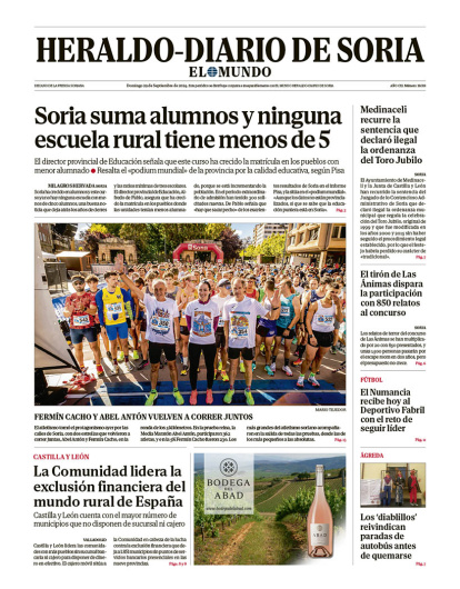 Portada de Heraldo Diario de Soria del 30 de septiembre de 2024.