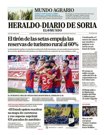 Portada de Heraldo-Diario de Soria de 30 de septiembre de 2024.