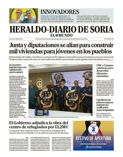 Portada de Heraldo-Diario de Soria de 1 de octubre de 2024.