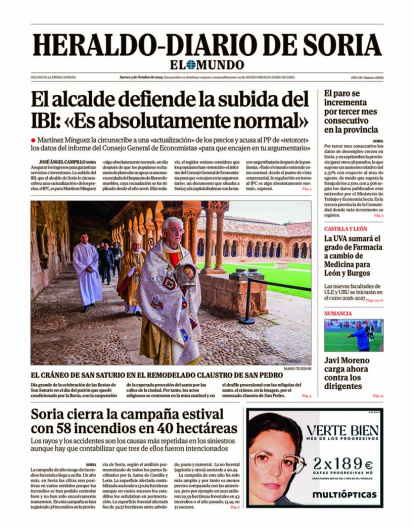 Portada de Heraldo-Diario de Soria de 3 de octubre de 2024