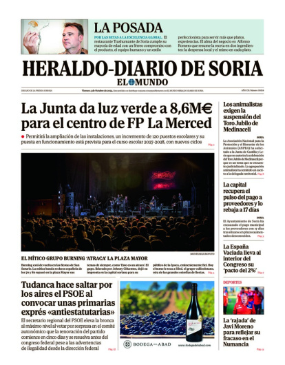 Portada de Heraldo-Diario de Soria de 4 de octubre de 2024