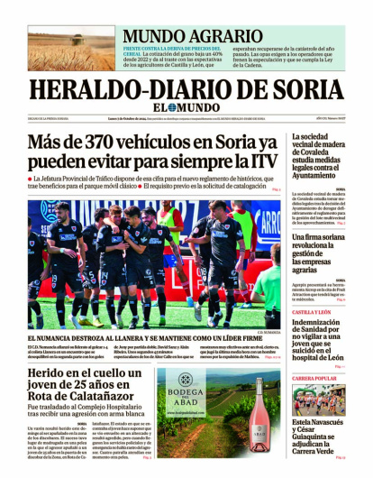 Portada de Heraldo-Diario de Soria de 7 de octubre de 2024