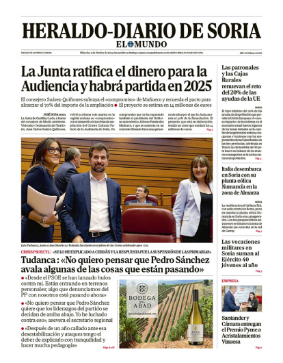 Portada de Heraldo Diario de Soria del 9 de octubre de 2024.