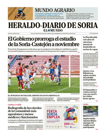 Portada de Heraldo Diario de Soria del 14 de octubre de 2024.