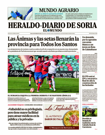 Portada de Heraldo Diario de Soria del 21 de octubre de 2024