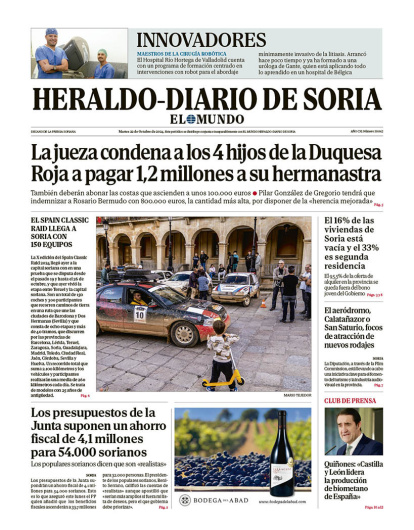 Portada de Heraldo Diario de Soria del 22 de octubre de 2024