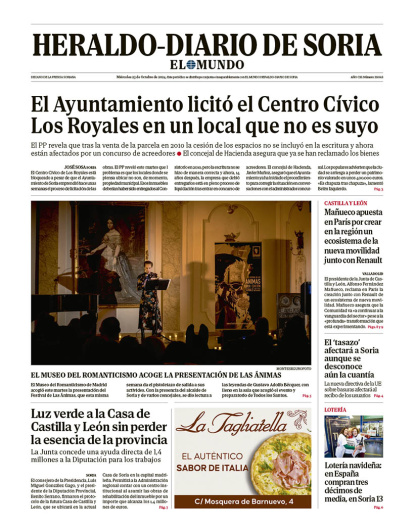 Portada de Heraldo Diario de Soria del 23 de octubre de 2024