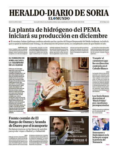 Portada de Heraldo Diario de Soria del 24 de octubre de 2024.