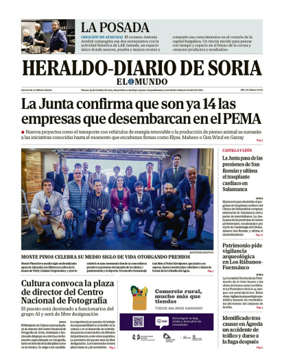 Portada de Heraldo Diario de Soria del 25 de octubre de 2024.