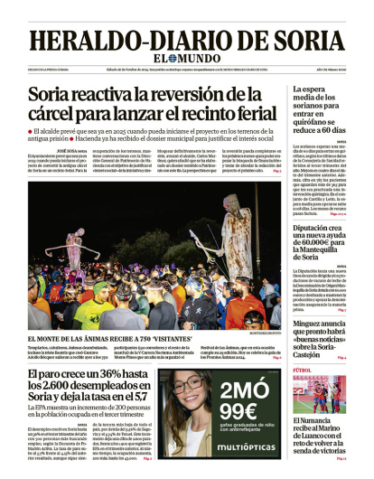 Portada de Heraldo Diario de Soria del 26 de octubre de 2024.