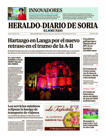 Portada de Heraldo Diario de Soria del 29 de octubre de 2024.