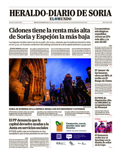 Portada de Heraldo Diario de Soria del 30 de octubre de 2024.