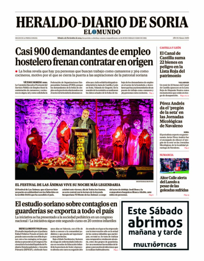 Portada de Heraldo Diario de Soria del 2 de noviembre de 2024