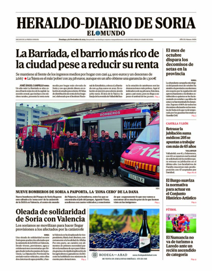 Portada de Heraldo Diario de Soria del 3 de noviembre de 2024