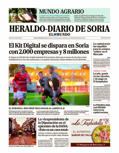 Portada de Heraldo Diario de Soria del 4 de noviembre de 2024