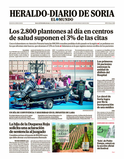 Portada de Heraldo Diario de Soria del 7 de noviembre de 2024.