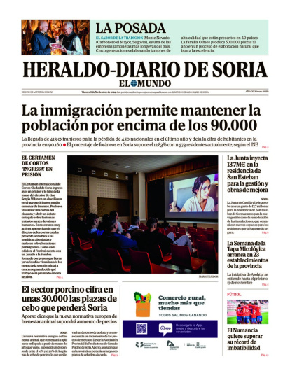 Portada de Heraldo Diario de Soria del 8 de noviembre de 2024.