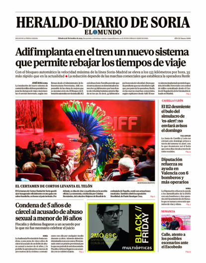 Portada de Heraldo Diario de Soria del 9 de noviembre de 2024.