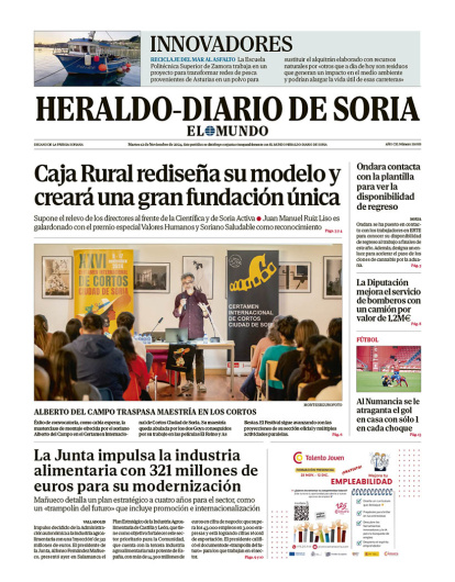 Portada de Heraldo Diario de Soria del 12 de noviembre de 2024.