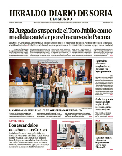 Portada de Heraldo Diario de Soria del 13 de noviembre de 2024.