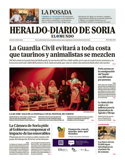 Portada de Heraldo Diario de Soria del 15 de noviembre de 2024