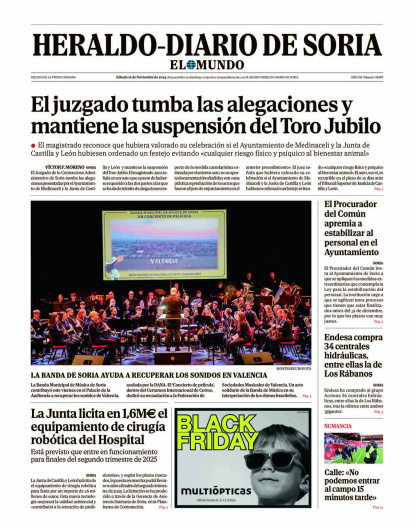 Portada de Heraldo Diario de Soria del 16 de noviembre de 2024