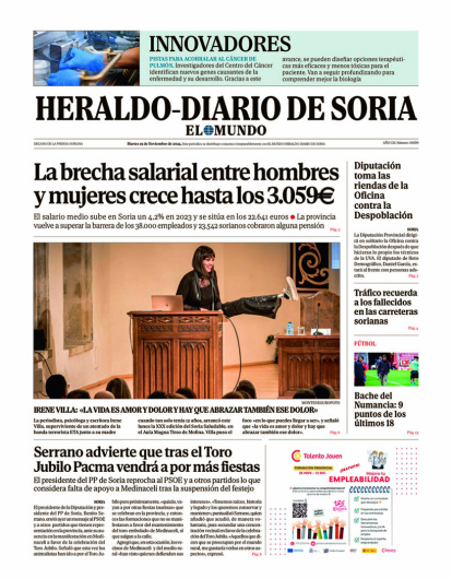 Portada de Heraldo Diario de Soria del 19 de noviembre de 2024.