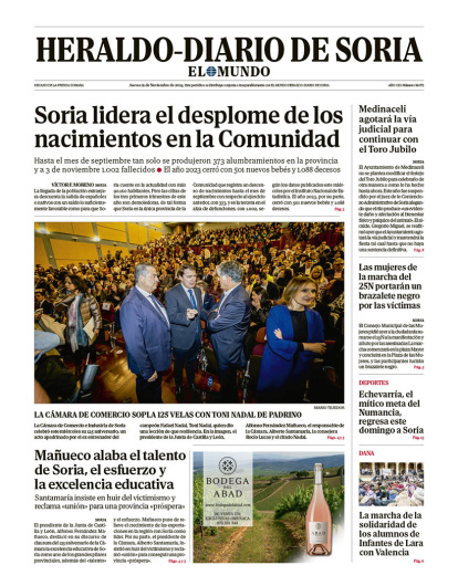 Portada de Heraldo Diario de Soria del 21 de noviembre de 2024.