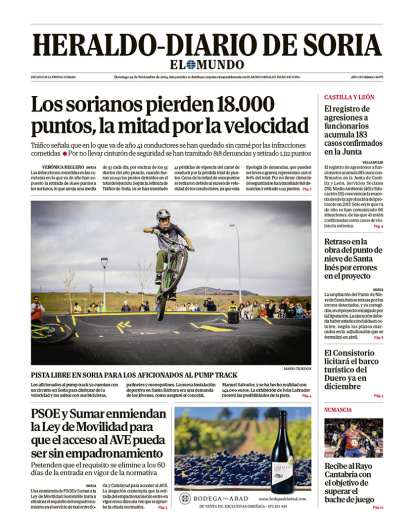 Portada de Heraldo Diario de Soria del 24 de noviembre de 2024.