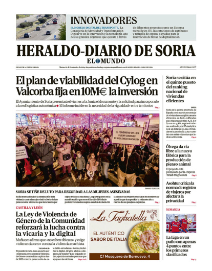 Portada de Heraldo Diario de Soria del 26 de noviembre de 2024