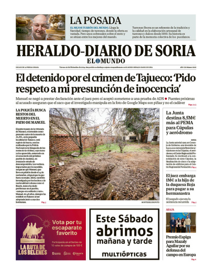 Portada de Heraldo Diario de Soria del 20 de diciembre de 2024.