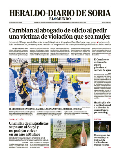 Portada de Heraldo Diario de Soria del 2 de febrero de 2025.