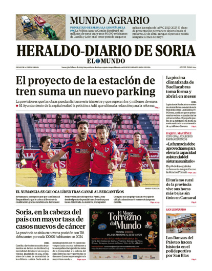 Portada de Heraldo Diario de Soria del 3 de febrero de 2025.