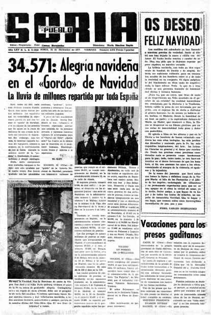 La Lotería de Navidad en portadas del periódico.