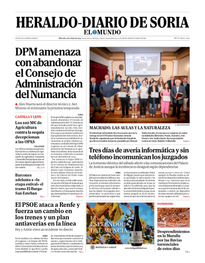 Portada de Heraldo-Diario de Soria del miércoles 21 de junio de 2023