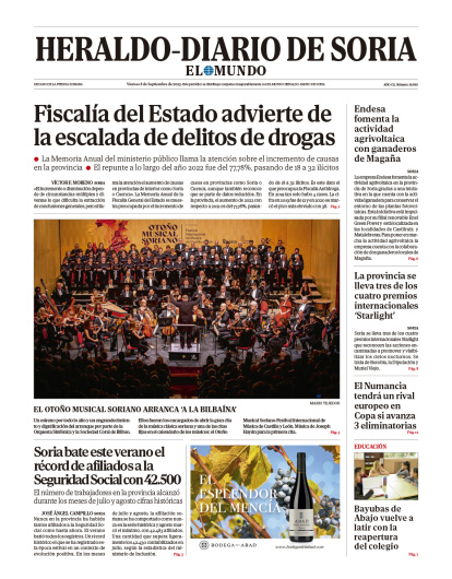 Portada de Heraldo-Diario de Soria de 8 de septiembre de 2023.