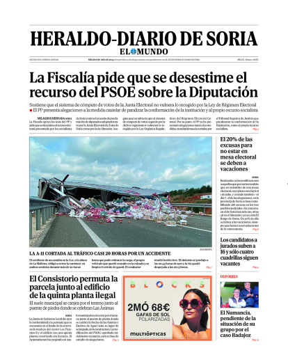 Portada de Heraldo-Diario de Soria del 8 de julio de 2023.