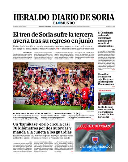 Portada de Heraldo-Diario de Soria del 25 de agosto de 2023.