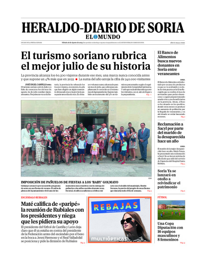 Portada de Heraldo-Diario de Soria del 26 de agosto de 2023.