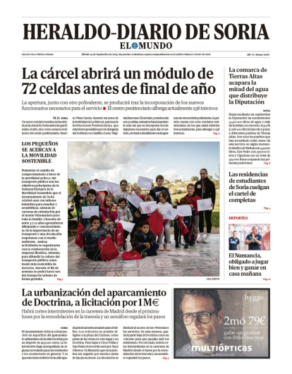 Portada de Heraldo-Diario de Soria de 23 de septiembre de 2023.