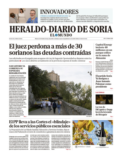 Portada de Heraldo-Diario de Soria de 10 de octubre de 2023.