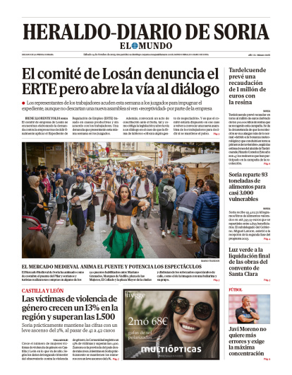 Portada de Heraldo-Diario de Soria de 14 de octubre de 2023.